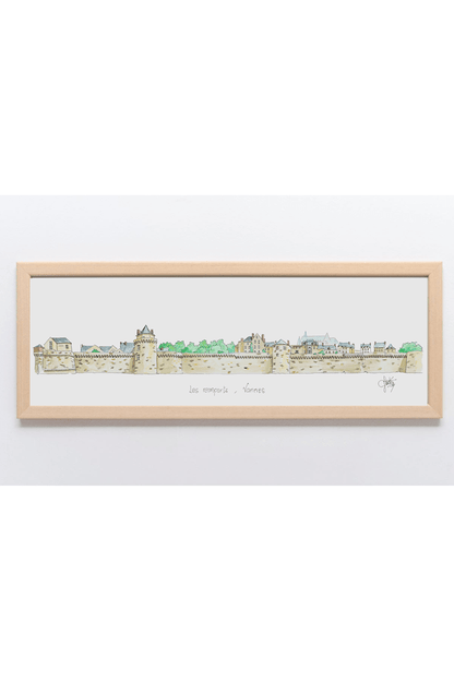 Aquarelle des remparts de Vannes encadrée – Gérard Lusteau - Ligne 42