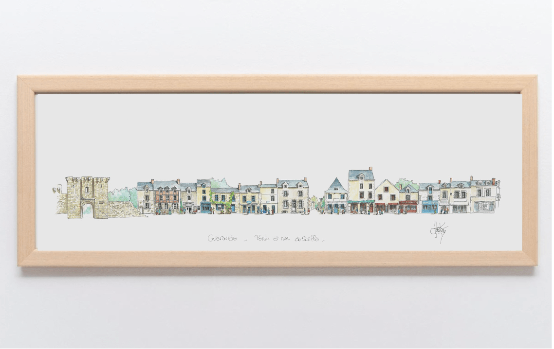 Aquarelle de la Porte de Saillé à Guérande encadrée – Gérard Lusteau