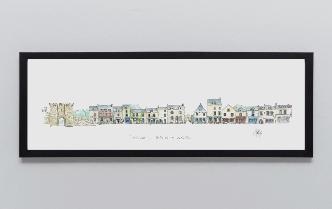 Aquarelle de la Porte de Saillé à Guérande encadrée – Gérard Lusteau