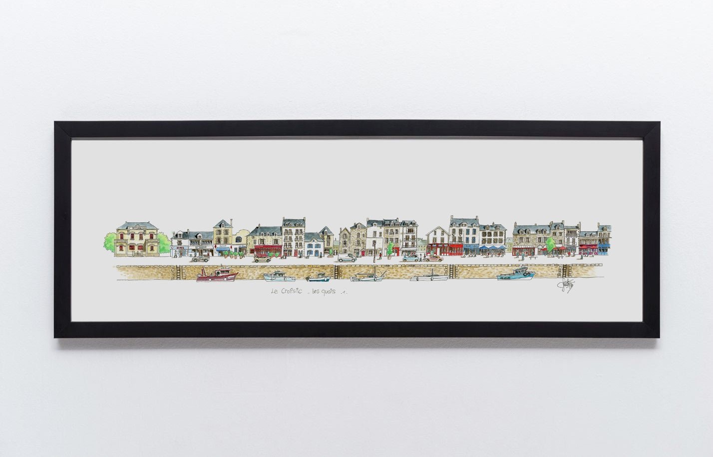 Aquarelle des quais du Croisic 1/2 encadrée – Gérard Lusteau