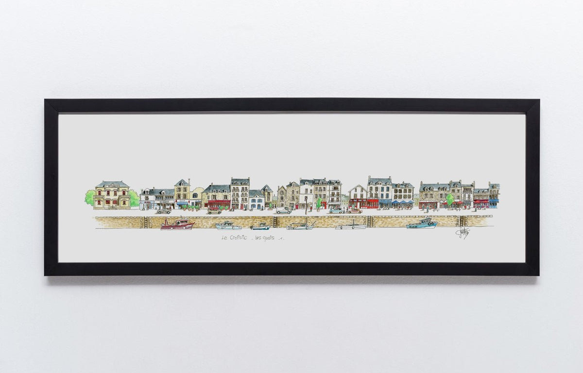Aquarelle des quais du Croisic 1/2 encadrée – Gérard Lusteau