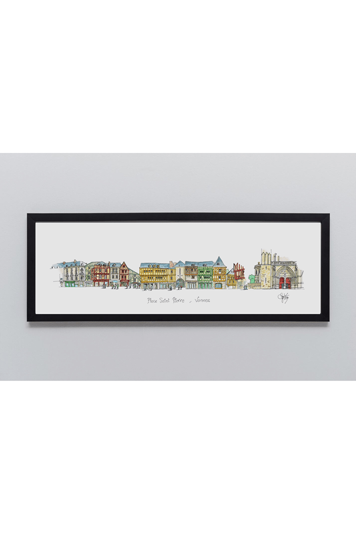 Aquarelle de la place Saint-Pierre à Vannes encadrée – Gérard Lusteau - Ligne 42