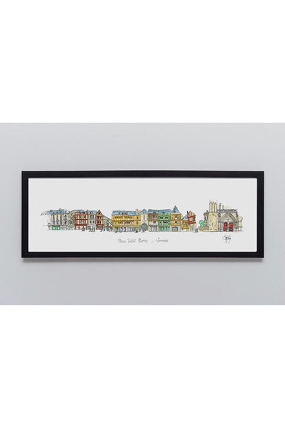 Aquarelle de la place Saint-Pierre à Vannes encadrée – Gérard Lusteau - Ligne 42