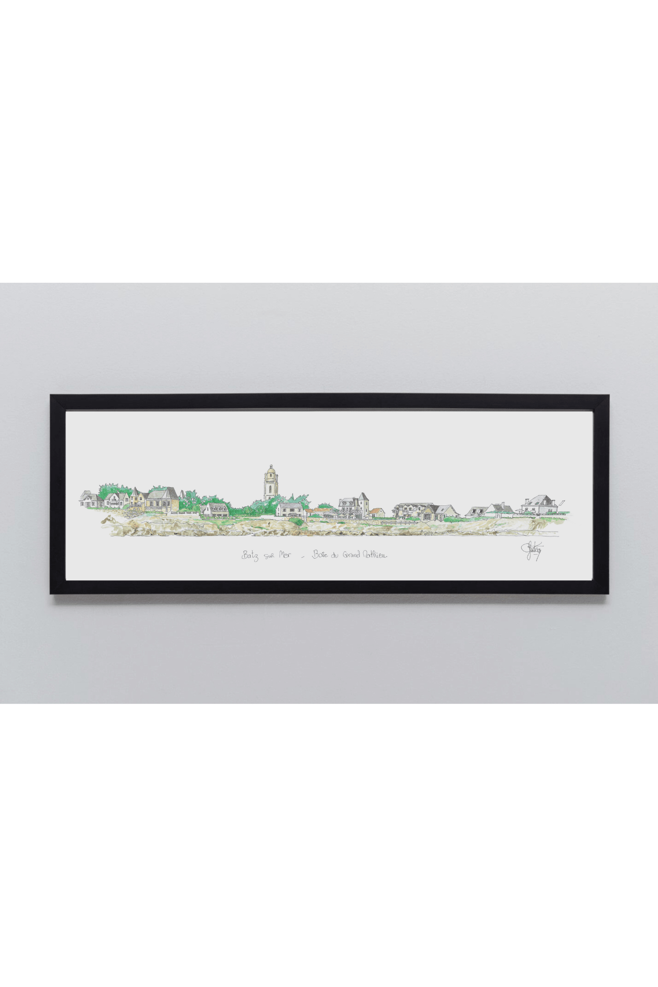 Aquarelle de la baie du Grand Matthieu à Batz-sur-Mer encadrée – Gérard Lusteau