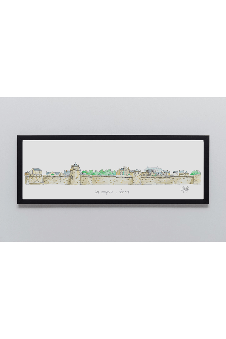 Aquarelle des remparts de Vannes encadrée – Gérard Lusteau - Ligne 42