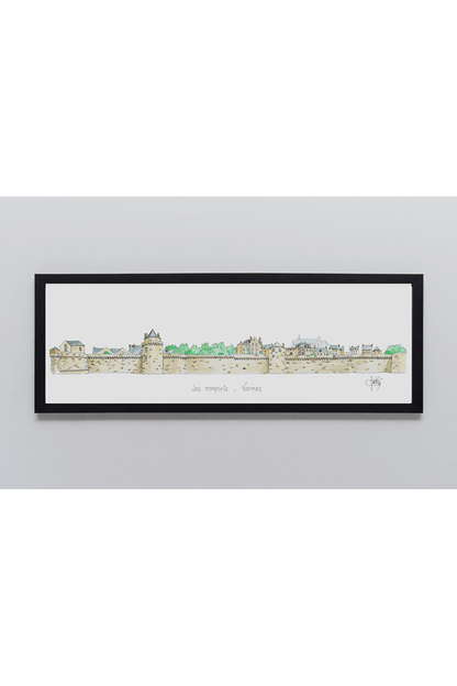 Aquarelle des remparts de Vannes encadrée – Gérard Lusteau - Ligne 42