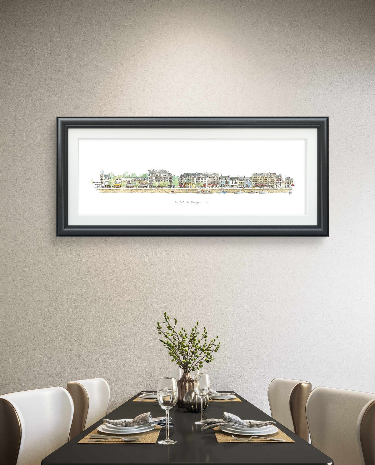 Tableau panoramique du port du Pouliguen présenté dans un intérieur