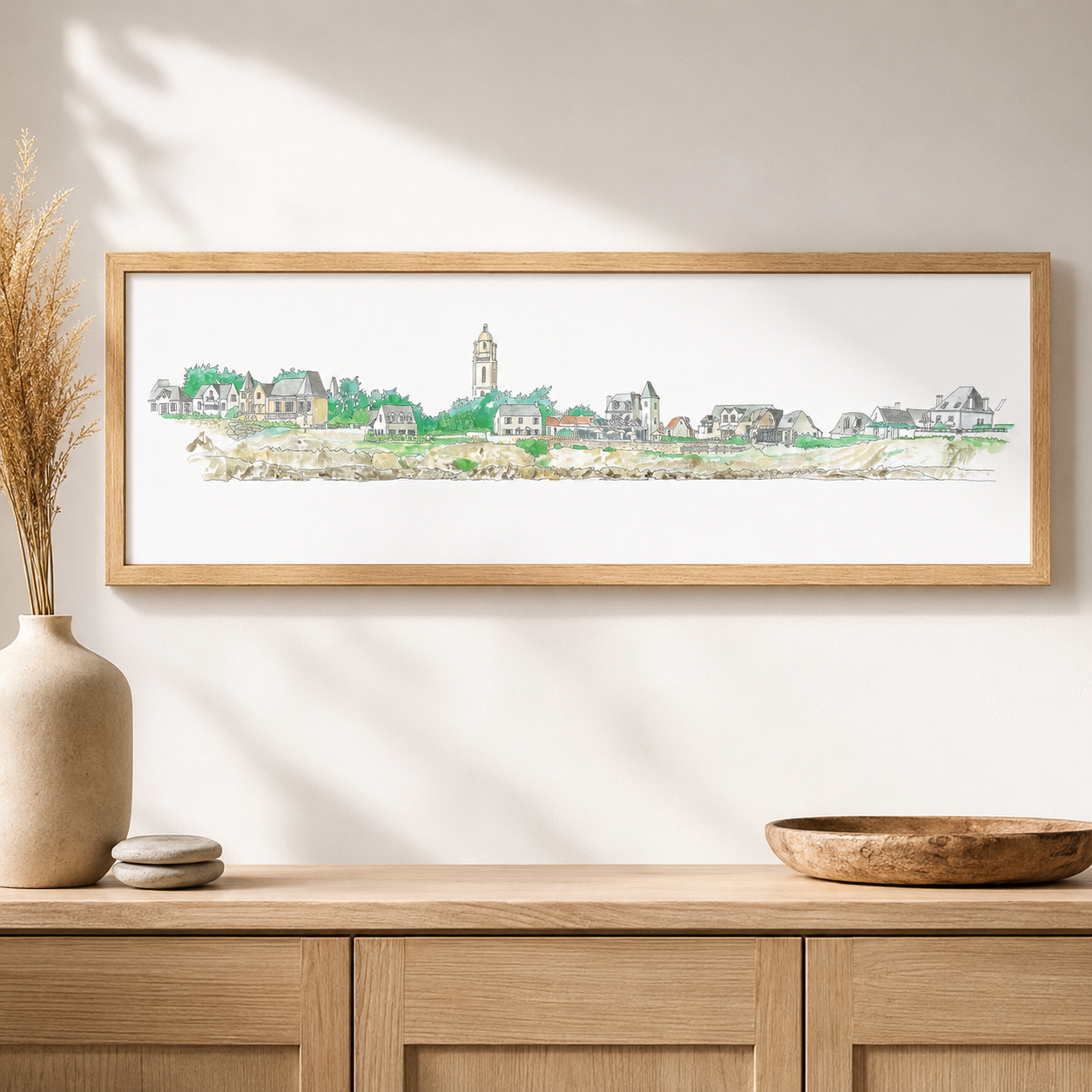 Tableau de la baie du Grand Matthieu à Batz-sur-Mer présenté dans un intérieur