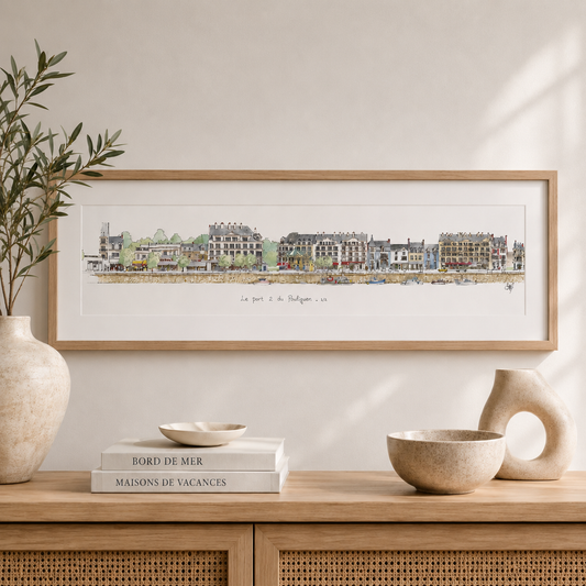 Tableau panoramique du port du Pouliguen présenté dans un intérieur