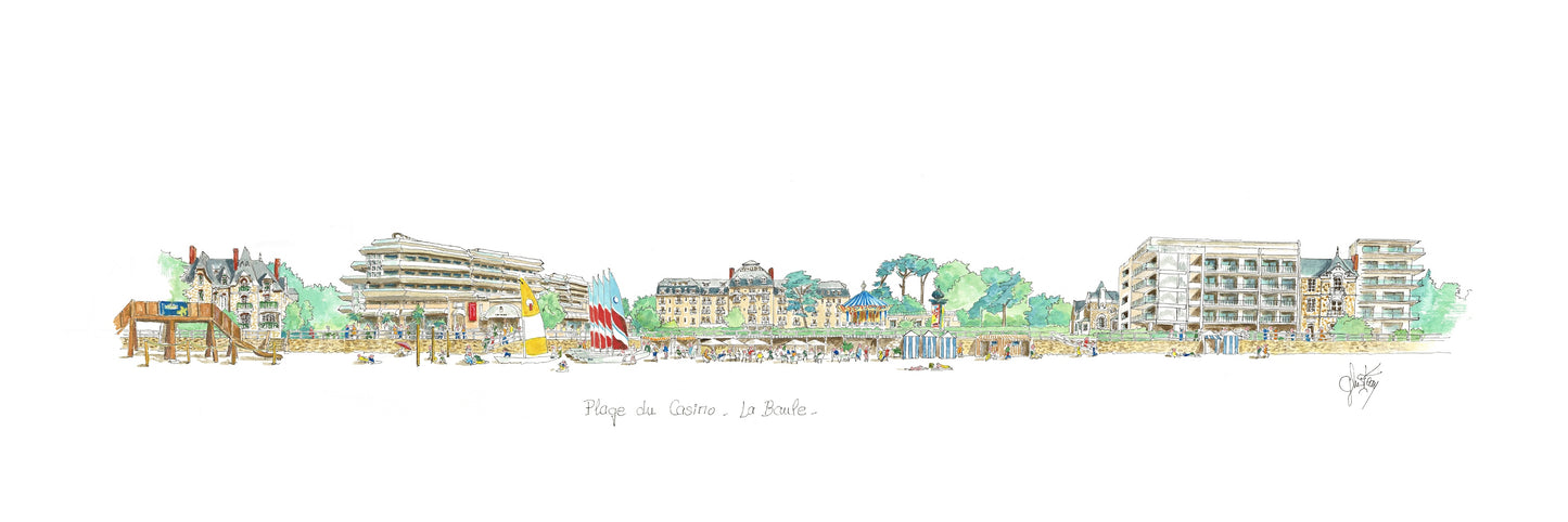 Tableau, aquarelle, Gérard Lusteau, La Baule, cadeau, artiste, paysages, aquarelle originale, idée décoration, décoration, idée cadeau, presqu'ile guerandaise, plage de la baule, plage benoit, hotel hermitage, groupe barriere, casino la baule