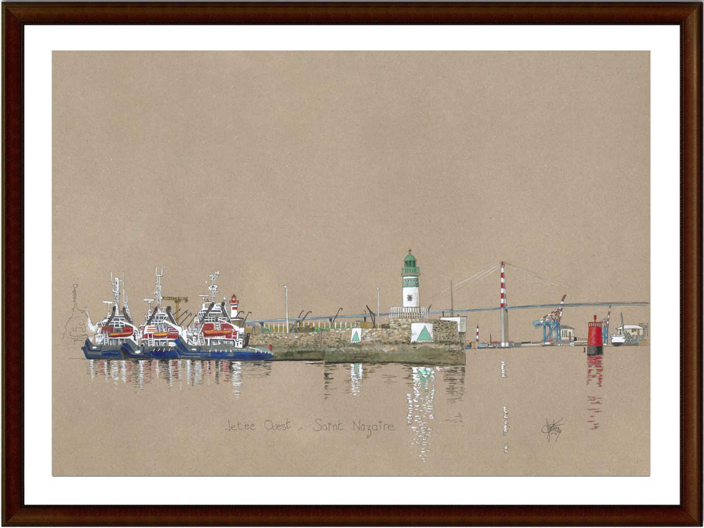 Tableau, aquarelle, Gérard Lusteau, Saint-Nazaire, cadeau, artiste, paysages, aquarelle originale, idée décoration, décoration, idée cadeau, presqu'ile guerandaise, Port de Saint-Nazaire