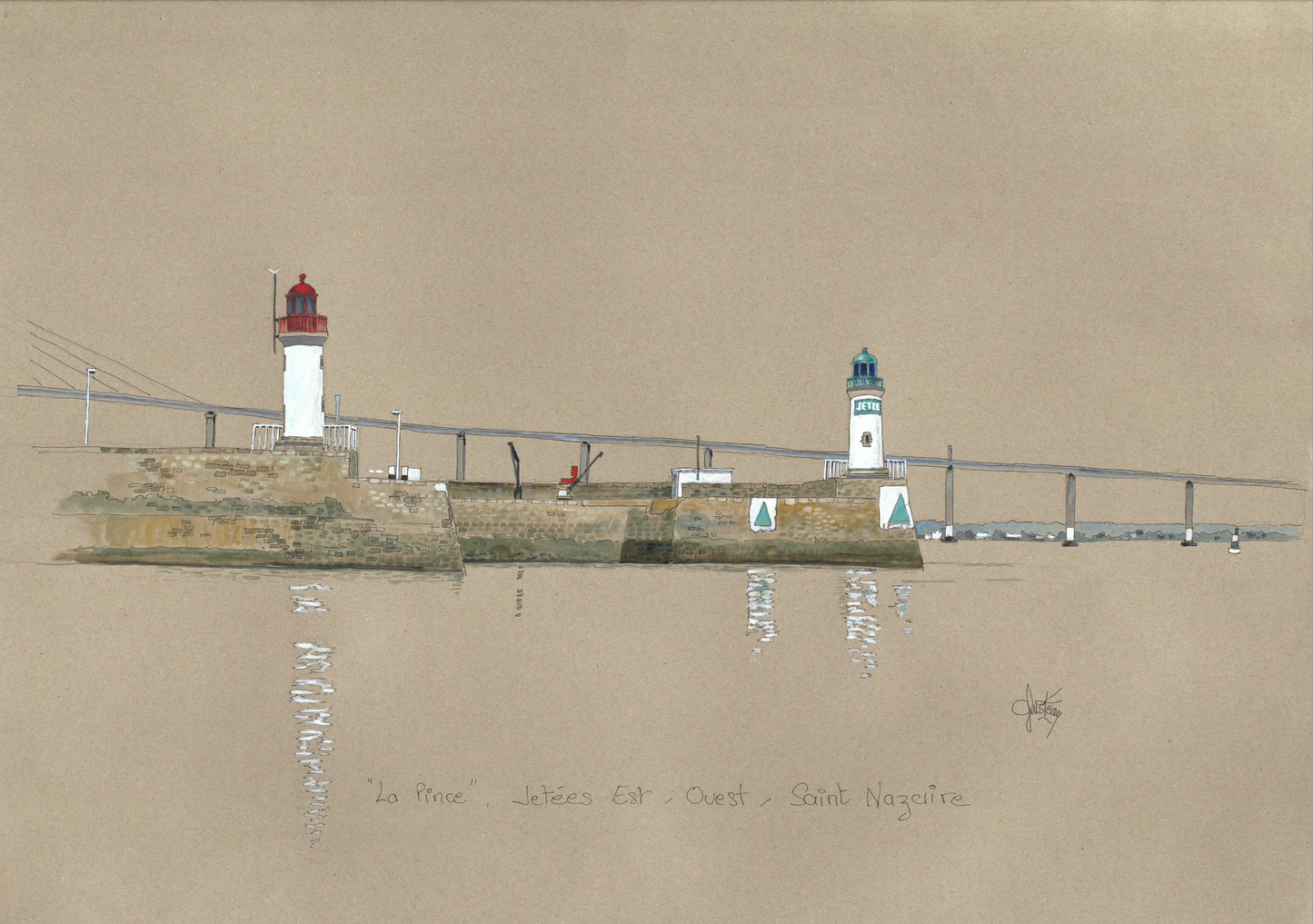 Tableau, aquarelle, Gérard Lusteau, Saint-Nazaire, cadeau, artiste, paysages, aquarelle originale, idée décoration, décoration, idée cadeau, presqu'ile guerandaise, Port de Saint-Nazaire