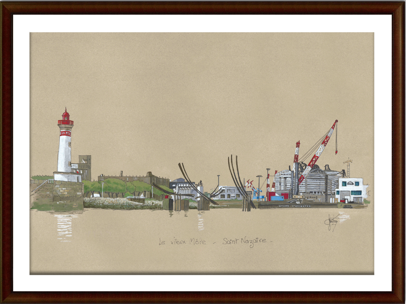 Tableau, aquarelle, Gérard Lusteau, Saint-Nazaire, cadeau, artiste, paysages, aquarelle originale, idée décoration, décoration, idée cadeau, presqu'ile guerandaise, Port de Saint-Nazaire