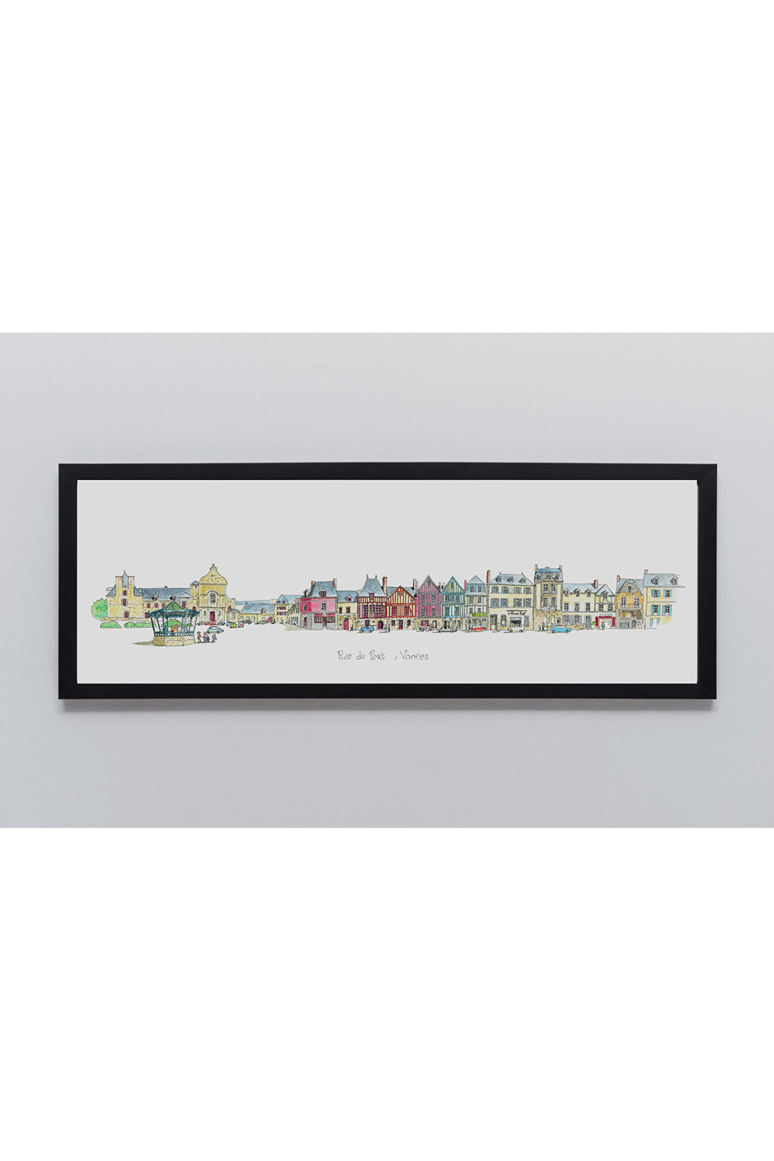 Une aquarelle originale de la rue du port à Vannes par Gérard Lusteau artiste peintre la Baule. Impression haute qualité fine art.