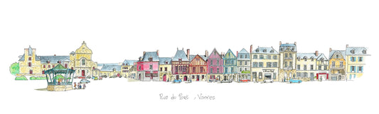 Une aquarelle originale de la rue du port à Vannes par Gérard Lusteau artiste peintre la Baule. Impression haute qualité fine art.