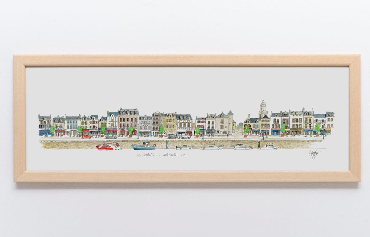Aquarelle des quais du Croisic 2/2 encadrée – Gérard Lusteau