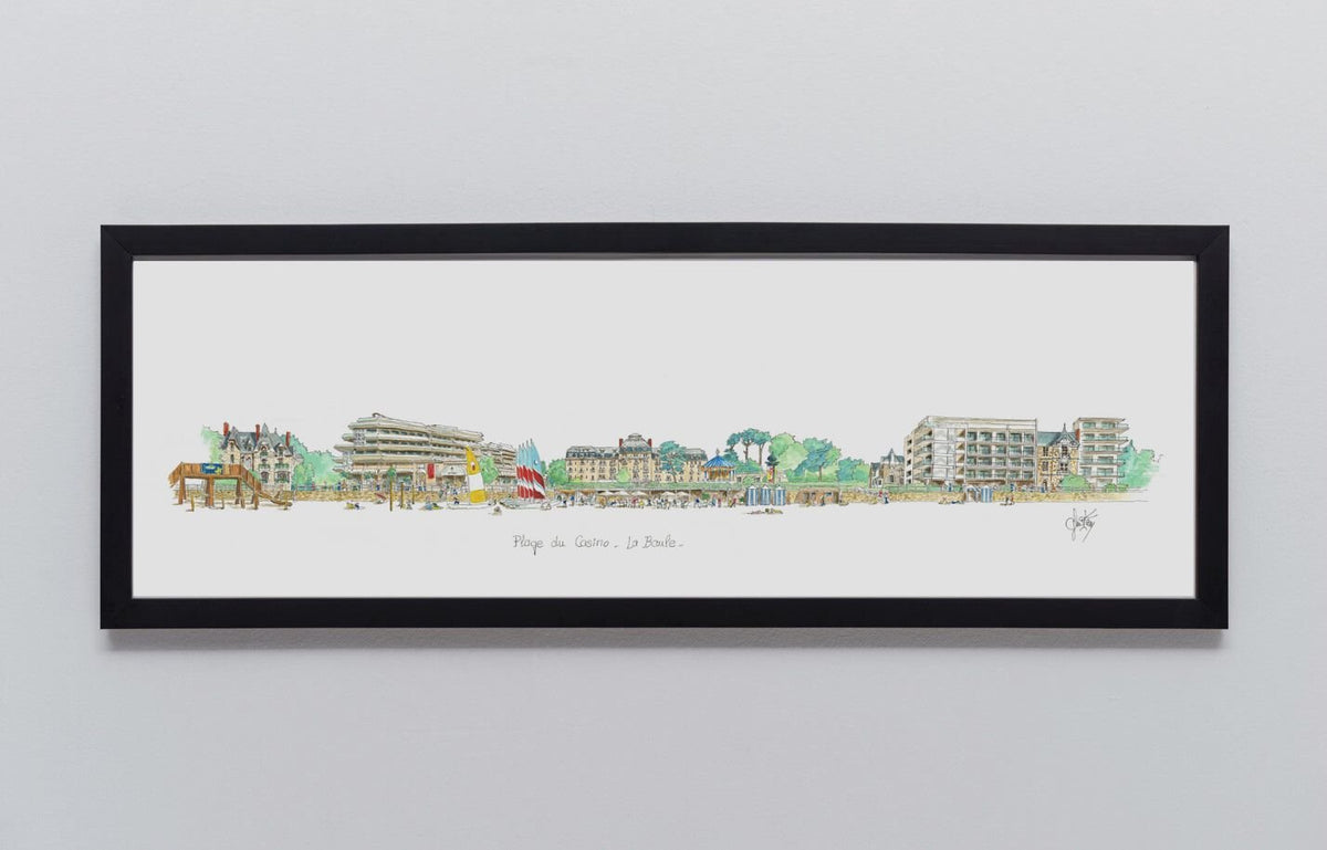 Aquarelle de la plage du Casino à La Baule encadrée  bois noir– Gérard Lusteau